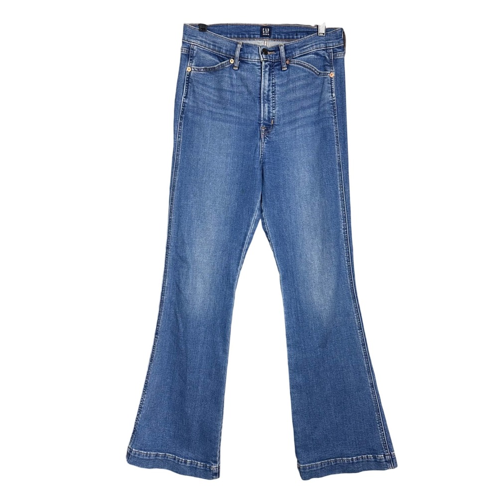 Gap Denim Blue High Rise Flare‎ Jeans Size 10/30  Medium Wash stretch western